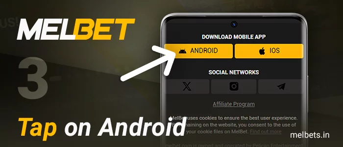 Click on the download button of the Melbet android app