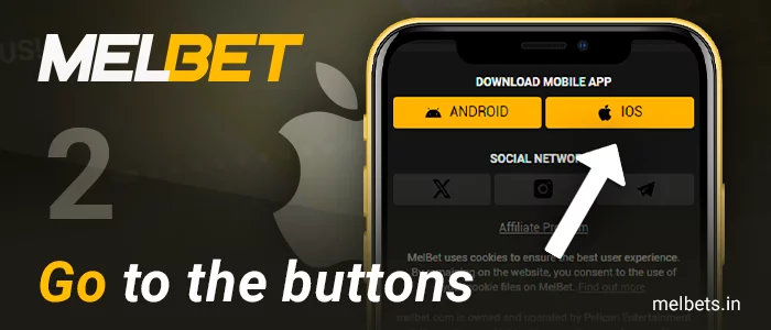 Click on the ios button in the Melbet footer