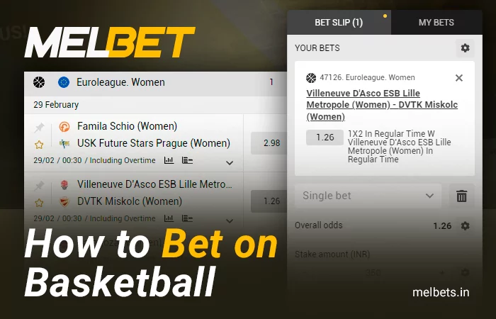 Place a bet on a basketball match at Melbet