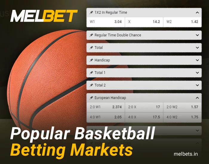 Markets betting on basketball matches at Melbet