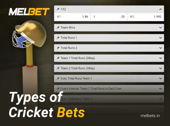 What bets can be placed on a cricket match at Melbet