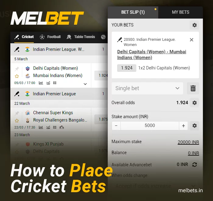 Bet on cricket at Melbet India
