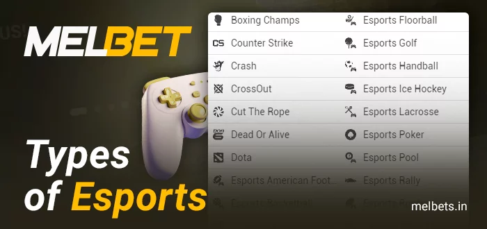 Types of esoprts for online betting at Melbet