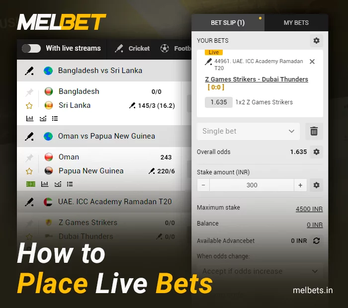 Instruction on live betting for Melbet users