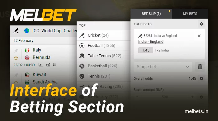 Getting to know the Melbet betting interface