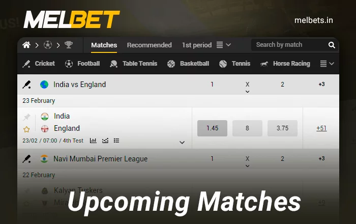 Prematch betting at Melbet bookmaker