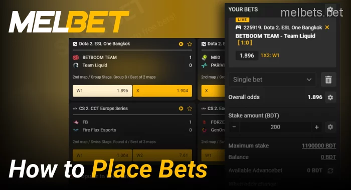 Bet on esports match at Melbet