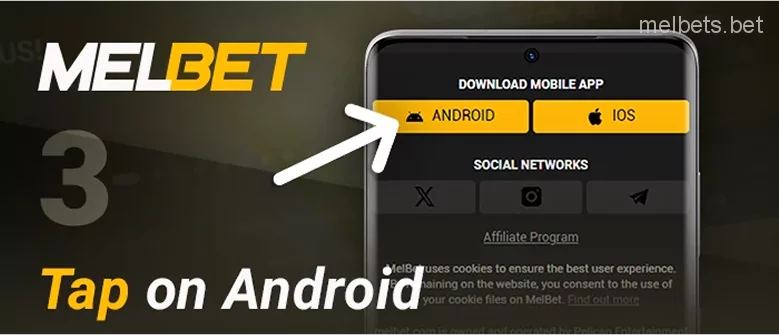 Click on the download button of the Melbet android app