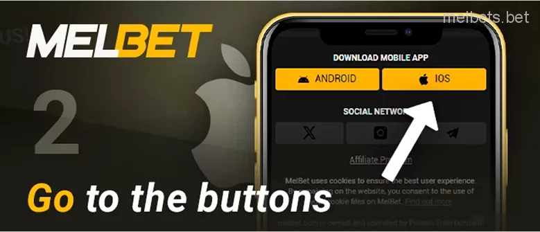 Click on the ios button in the Melbet footer