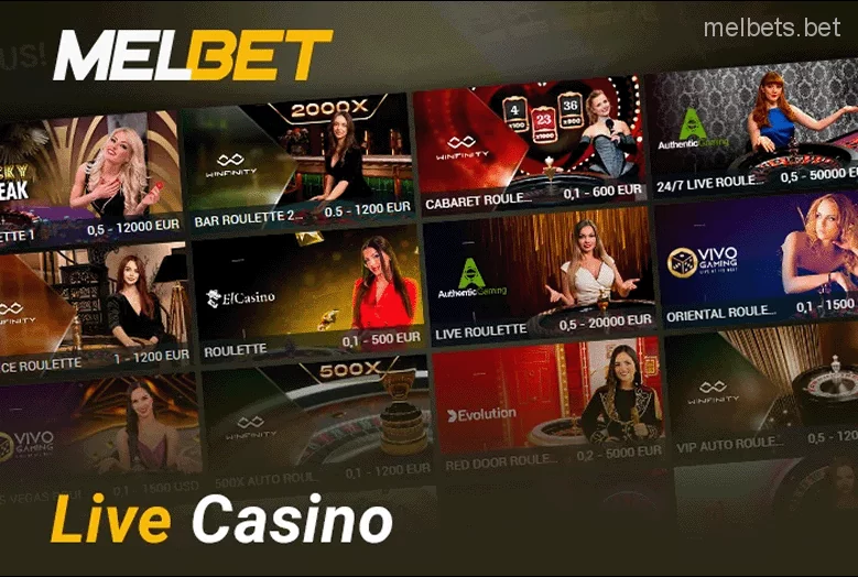 Live casino section on Melbet website