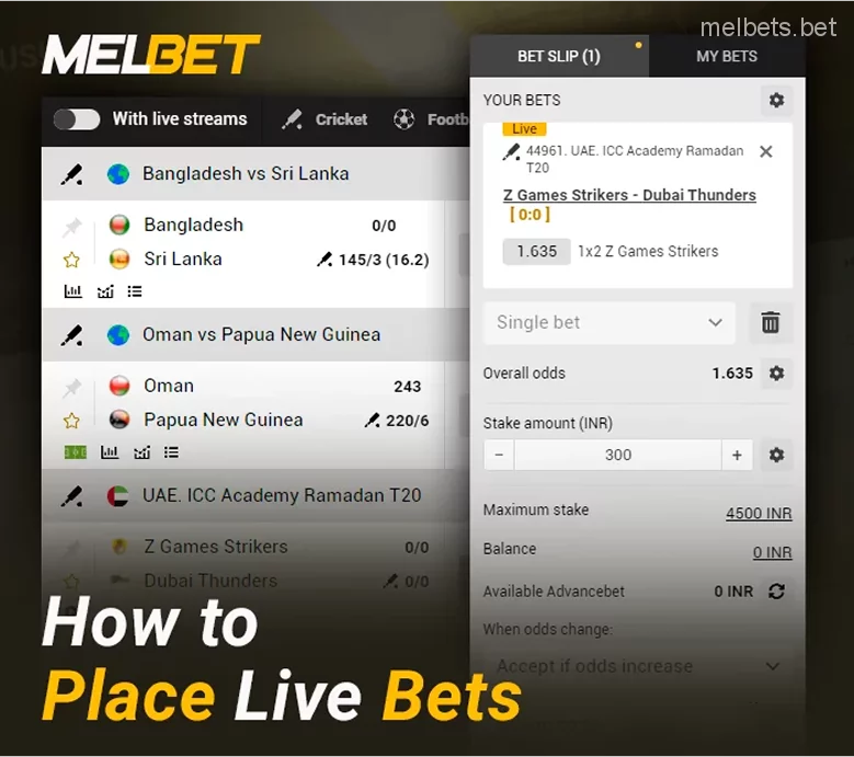 Instruction on live betting for Melbet users