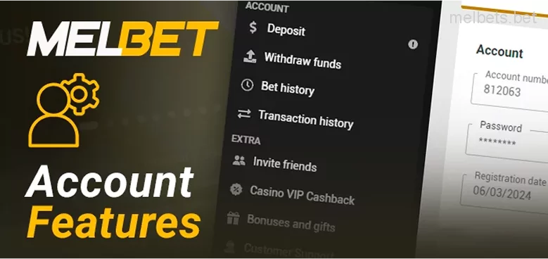 Player profile features on the Melbet website