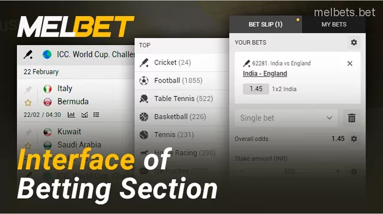 Getting to know the Melbet betting interface