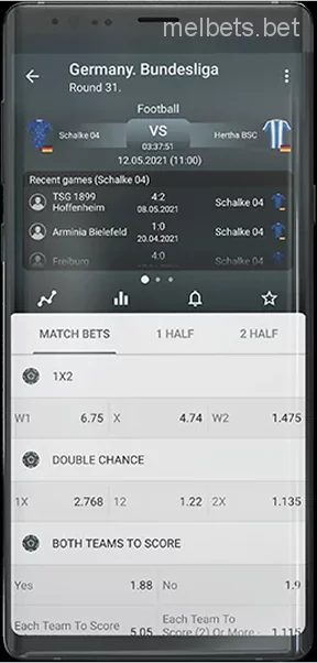 Match review and betting odds to bet in melbet app