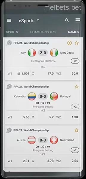 Esports category to bet in melbet app